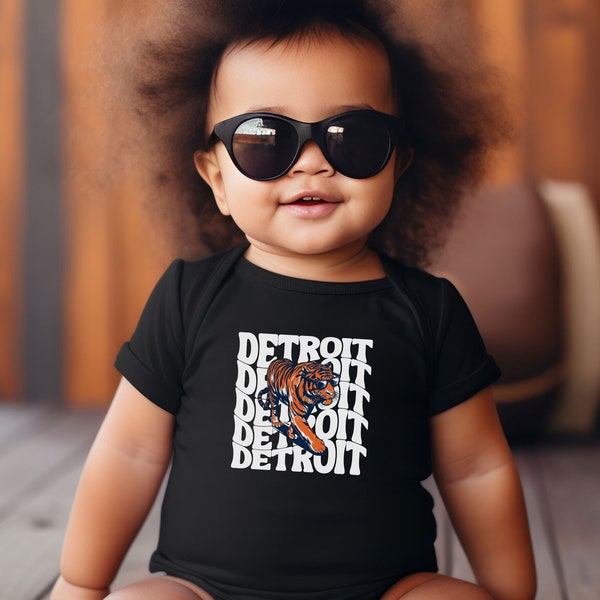 Infant Detroit Baseball Bodysuit Shirt, Baby Game Day Tee, Boys & Girls Gift For Sports Fan, Kids Game Day Gear Outfit, Echo Tiger Glasses