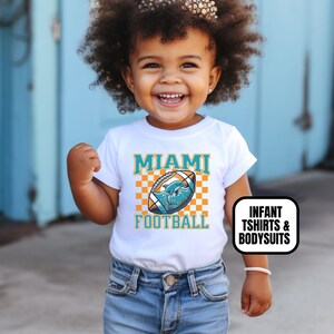Infant Checkered Miami Football Apparel, Newborn Baby Bodysuit and Short Sleeve Shirt, Boys & Girls Game Day Baby Shower Gift
