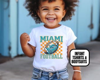Infant Checkered Miami Football Apparel, Baby Boys & Girls Bodysuits/T-Shirt, Newborn Baby Shower Gift