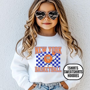Youth Checkered New York Basketball Apparel, Boys & Girls T-Shirts/Crewneck Sweatshirts/Hoodies, Kids Sports Fan Gift