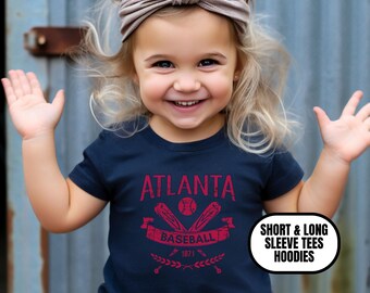 Toddler Vintage Style Atlanta Baseball Apparel, Boys/ Girls Long & Short Sleeve Tees Hoodies, Gift For Sports Fan, Kids Game Day Outfit