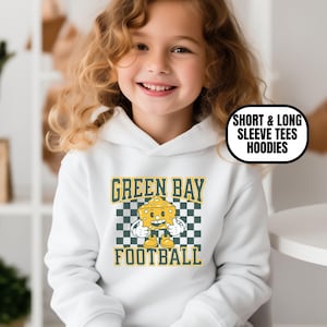 Toddler Checkered Green Bay Football Apparel, Boys & Girls Short/ Long Sleeve, Hoodie, Gift For Sports Fan, Game Day Outfit, Cheese