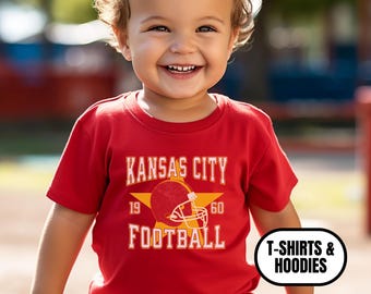 Toddler Distressed Vintage Style Kansas City Football Apparel, Boys/ Girls Long & Short Sleeve Tees Hoodies, Kids Gift For Sports Fan