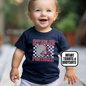 Infant Checkered New England Football Apparel, Newborn Baby Bodysuit and Short Sleeve Shirt, Boys & Girls Game Day Birthday Baby Shower Gift