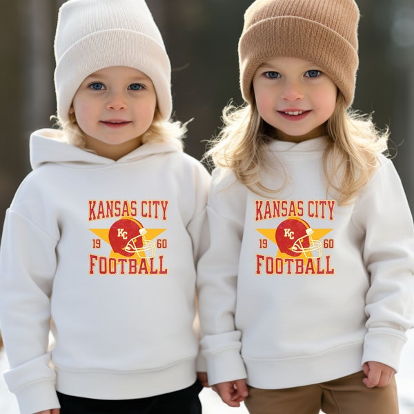 Toddler Vintage Style Kansas City Football Hoodie, Kids KC Long Sleeve Shirt, Boys & Girls Football Tshirt, Gift For Sports Fan