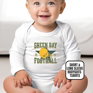 Infant Distressed Vintage Style Green Bay Football Apparel, Newborn Baby Bodysuit, Short Sleeve Tee, Boys & Girls Game Day Baby Shower Gift