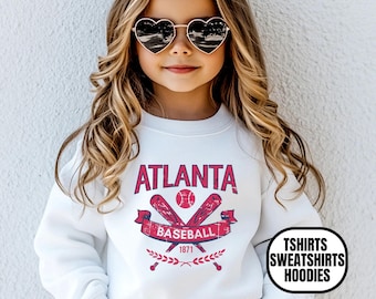 Youth Vintage Style Atlanta Baseball Apparel, Kids Shirts Hoodies Crewneck Sweatshirts, Boys & Girls Game Day Outfit, Gift ATL Sports Fan