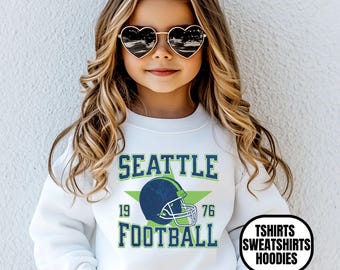 Youth Distressed Vintage Style Seattle Football Apparel, Boys & Girls Tees Crewneck Sweatshirts Hoodies, Sports Fan Gift, Kids Game Day Gear