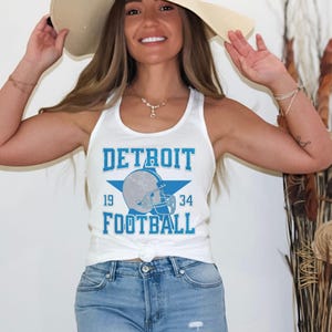 Womens Slim Fit Distressed Vintage Style Detroit Football Racerback Tank Top, Ladies Sleeveless Top, Gift For Sports Fan, Game Day Outfit
