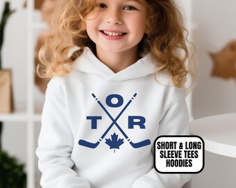 Toddler Toronto Hockey Apparel, Boys & Girls Short and Long Sleeve Shirts, Hoodies, Gift For Sports Fan, Kids Game Day Gear, TOR Cross