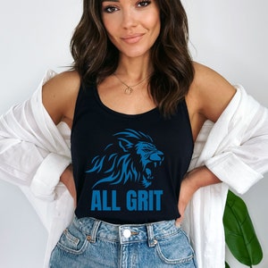 Womens Slim Fit Detroit Football Racerback Tank Top, Ladies Sleeveless Top, Gift For Sports Fan, Game Day Outfit, All Grit Lion