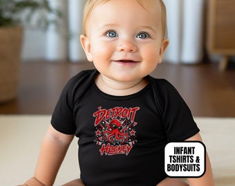 Infant Detroit Hockey Apparel, Baby Boys & Girls Bodysuits/T-Shirts, Sports Newborn Baby Shower Gift, Paint Splash Mascot