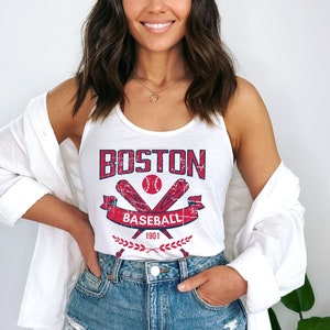 Womens Slim Fit Vintage Style Boston Baseball Racerback Tank Top, Ladies Sleeveless Top, Gift For Sports Fan, Game Day Outfit
