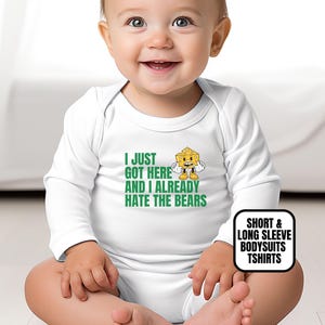 Infant Green Bay Football Apparel, Newborn Bodysuit, Short Sleeve Tee, Baby Boys & Girls Game Day Baby Shower Gift, Just Got Here