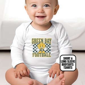 Infant Checkered Green Bay Football Apparel, Newborn Baby Bodysuit, Short Sleeve Tee, Boys & Girls Game Day Baby Shower Gift, Cheese Mascot