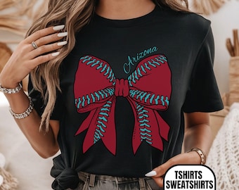 Red Arizona Baseball Unisex Apparel, T-shirts/Crewneck Sweatshirts/Hoodies, Sports Fan Gift, Red Coquette Bow