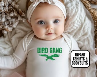 Infant Distressed Philadelphia Football Shirt Bodysuit, Gift for Newborn Baby Game Day Apparel, Boys & Girls Sports Gear,  Bird Gang