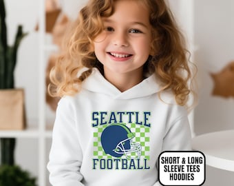 Toddler Checkered Seattle Football Apparel, Apparel, Boys & Girls T-Shirts/Sweatshirts/Hoodies, Kids Sports Fan Gift