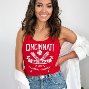 Womens Slim Fit Vintage Style Cincinnati Baseball Racerback Tank Top, Ladies Sleeveless Top, Gift For Sports Fan, Cincy Game Day Outfit