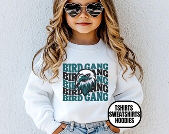 Youth Philadelphia Football Apparel, Boys & Girls Tees Crewneck Sweatshirts Hoodies, Gift For Sports Fan, Kids GameDay Gear, Retro Bird Gang