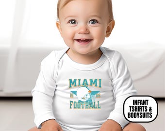 Infant Distressed Vintage Style Miami Football Apparel, Newborn Baby Bodysuit and Short Sleeve Shirt, Boys & Girls Game Day Baby Shower Gift