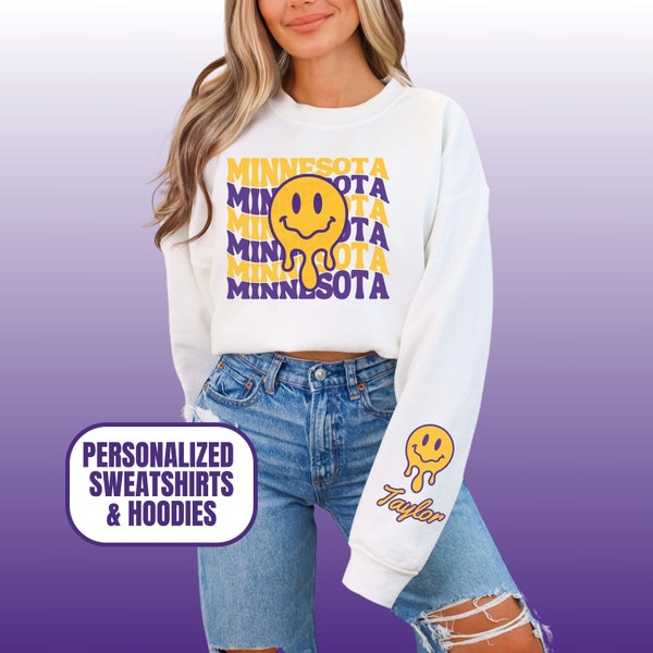 Personalized Minnesota Football Apparel, Customized Sleeve Crewneck Sweatshirt Hoodie, Gift For Sports Fan, Game Day Gear Outfit, Smile Face