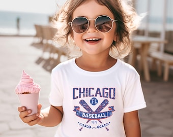Toddler Vintage Style Chicago Baseball Apparel, Boys/ Girls Long & Short Sleeve Tees Hoodies, Gift For Sports Fan, Kids Game Day Gear Outfit