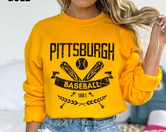 Vintage Style Pittsburgh Baseball  Mens & Womens Apparel, T-shirt Crewneck Sweatshirt Hoodie,  Gift For Sports Fan, Game Day Gear