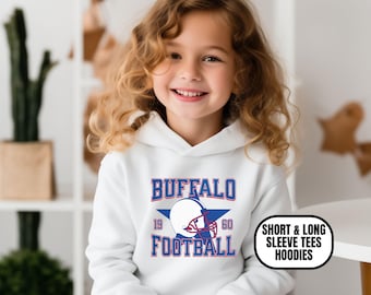 Toddler Distressed Vintage Style Buffalo Football Apparel, Boys & Girls Short/Long Sleeve Tee, Hoodie, Gift For Sports Fan Kids GameDay Gear
