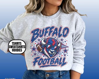 Distressed Buffalo Football Unisex Apparel, Mens & Womens T-shirts/Crewneck Sweatshirts/Hoodies, Sports Fan Gift, Paint Splash Mascot