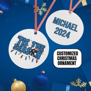 Personalized Carolina Football Christmas Tree Ornament, Customized Sports Xmas Decor, Metal Holiday Tree Decorations, Gift for Sports Fan