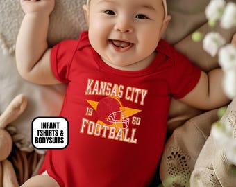 Infant Distressed Vintage Style Kansas City Football Bodysuit/ Short Sleeve Tee, Boys & Girls Tshirt, Gift For Sports Fan, Baby Shower Gift