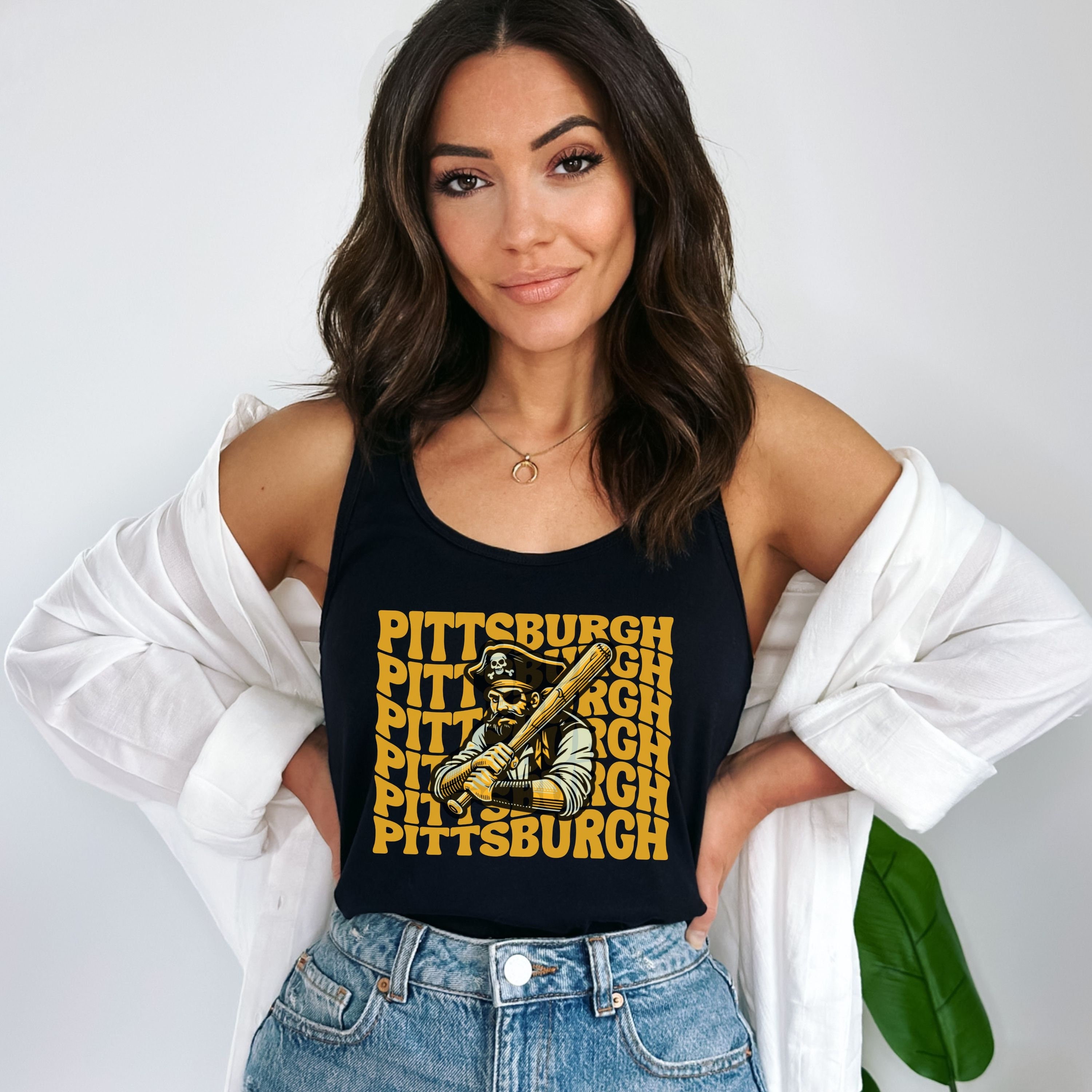 Womens Slim Fit Pittsburgh Baseball Racerback Tank Top, Ladies Sleeveless Top, Gift For Sports Fan, Game Day Outfit, Echo Pirate