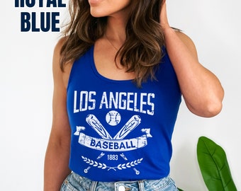 Vintage Style Los Angeles Baseball Racerback Tank Top Tshirt, Womens Sleeveless Top Apparel, Gift For LA Sports Fan, Game Day Gear Outfit