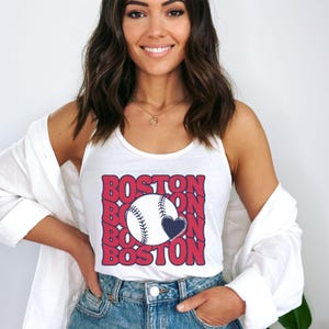 Women&#39;s Slim Fit Boston Baseball Racerback Tank Top, Ladies Sleeveless Top, Gift For Sports Fan, Game Day Outfit, Echo Baseball Heart