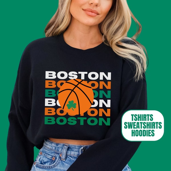 Boston Basketball Crewneck Sweatshirt, Mens & Womens Game Day Hoodie, Tshirt Gift for Sports Fan Gear, Echo Print Tee