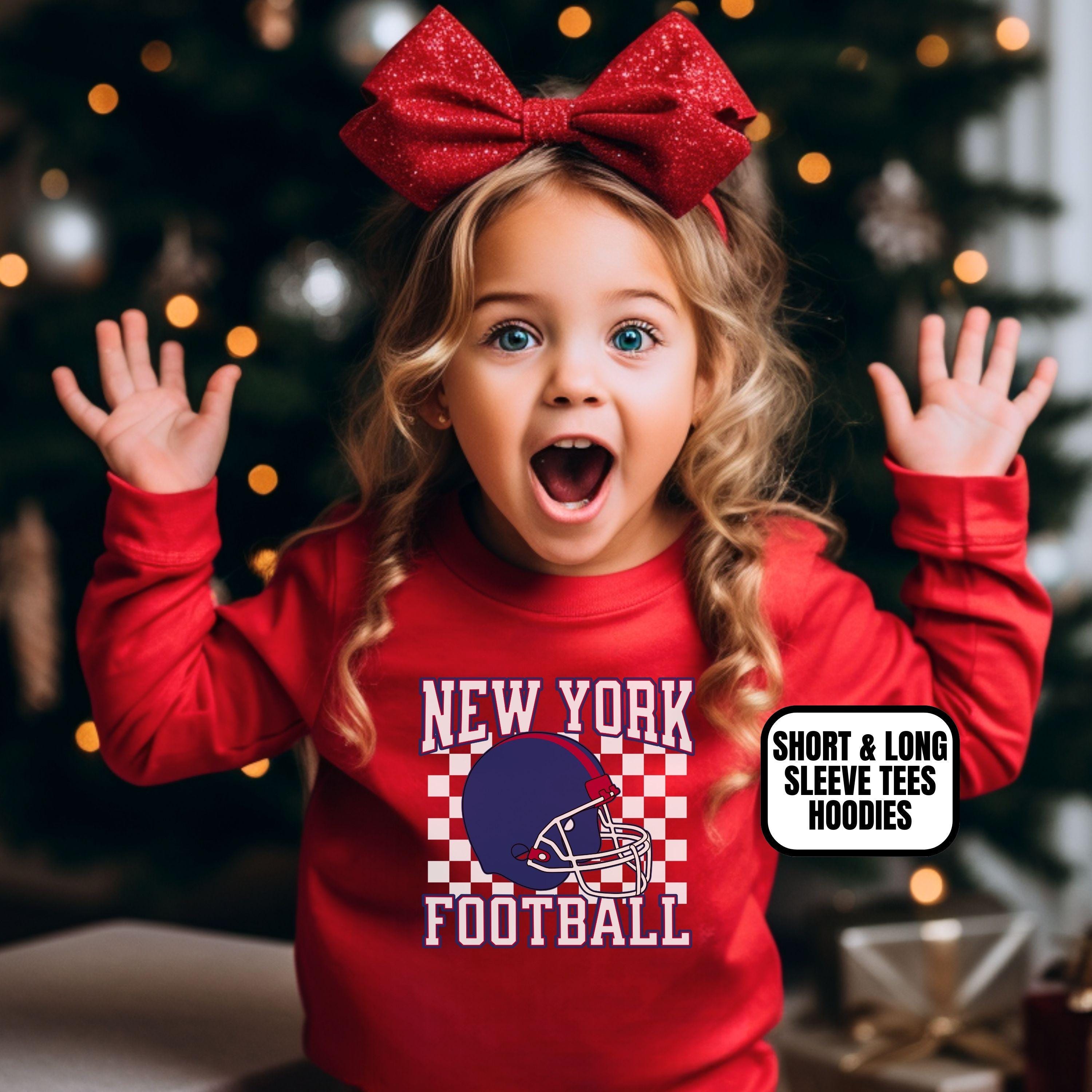 Toddler Checkered New York Football Apparel, Boys/ Girls T-shirts, Hoodies, Gift For Sports Fan, Kids Game Day Gear Outfit