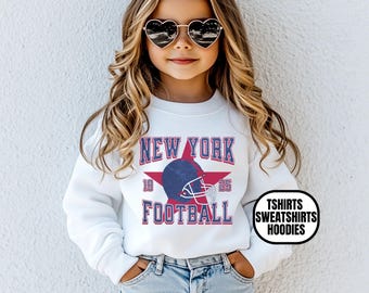 Youth Distressed Vintage Style New York Football Apparel, Boys & Girls Tee Crewneck Sweatshirts Hoodies, Kids Sports Fan Gift