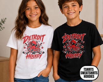 Youth Detroit Hockey Apparel, Boys & Girls T-Shirts/Sweatshirts/Hoodies, Kids Sports Fan Gift, Paint Splash Mascot