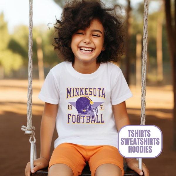 Youth Vintage Style Minnesota Football Apparel, Boys & Girls Tees, Crewneck Sweatshirts, Hoodies, Gift For Sports Fan, Kids Game Day Gear