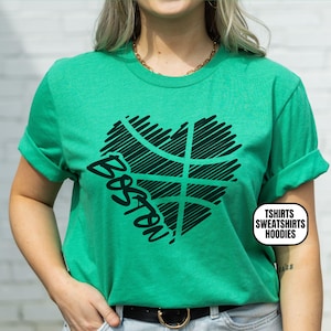Boston Basketball Unisex Apparel, Mens & Womens T-shirts/Crewneck Sweatshirts/Hoodies, Gift For Sports Fan, Game Day Outfit, Sketch Heart