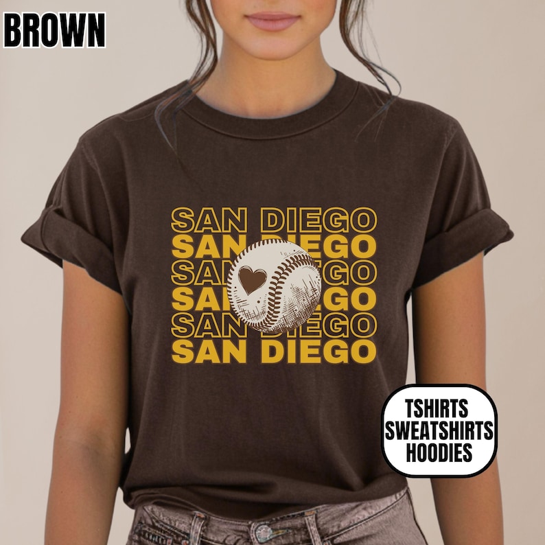 Retro San Diego Baseball Unisex Apparel, Mens & Womens Shirts/Crewneck Sweatshirts/Hoodies, Gift For Sports Fan, Hollow Echo Heart image 1