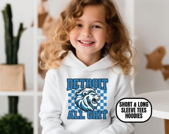 Toddler Checkered Detroit Football Apparel, Kids Game Day Hoodie, Boys & Girls Detroit Football Tshirt, Gift For Sports Fan, All Grit