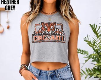 Top corto de fútbol americano de Cincinnati para mujer, camisetas deportivas cortas, regalo para aficionados al deporte, conjunto para el día del partido, marco desgastado