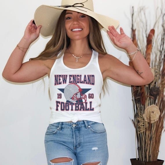 Womens Slim Fit Vintage Style New England Football Racerback Tank Top, Ladies Sleeveless Top, Gift For Sports Fan, Game Day Outfit