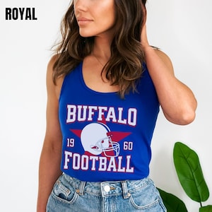 Womens Slim Fit Distressed Vintage Style Buffalo Football Racerback Tank Top, Ladies Sleeveless Top, Gift For Sports Fan, Game Day Outfit