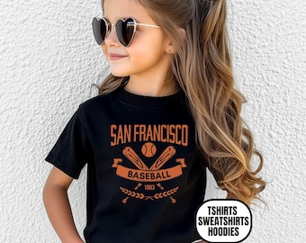 Youth Vintage Style San Francisco Baseball Apparel, Boys & Girls Tshirts Crewneck Sweatshirts Hoodies, Kids Game Day Outfit
