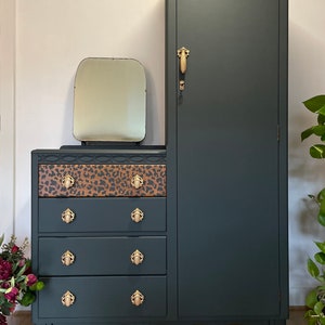 Harris Lebus Vintage Chest of Drawers with a Wardrobe and a Mirror in Dark Green