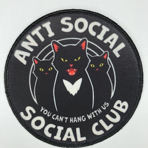 anti social club iron on or sew in patch jacket clothes accesories vintage funny cool design sick sad world