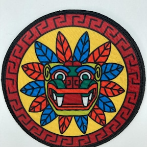 Aztec iron on or sew in patch jacket clothes accessories vintage design cult classic mayan prehispanic kukulcan pyramid
